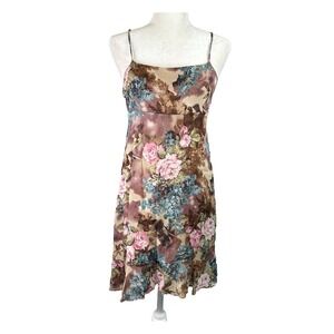 Vtg Floral Mini Short Dress Womens Sz M Coquette Babydoll Slip Sheer Y2K Fairy